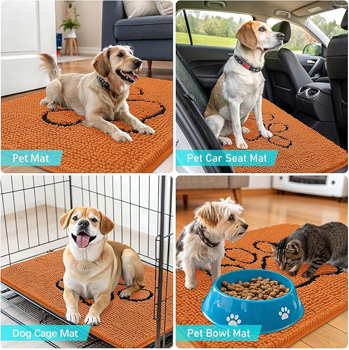 OLANLY Dog Door Mat for Muddy Paws 48x30, Paw Print Design, Absorbs Moisture and Dirt, Absorbent Non-Slip Washable Doormat, Quick Dry Chenille Mud Mat for Dogs, Entry Indoor Entryway Carpet, Clay - Image 7
