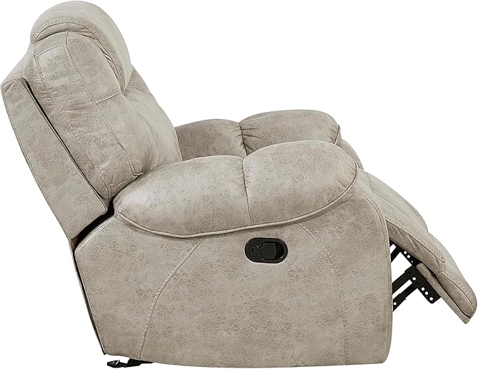 Lexicon Manual Glider Recliner Chair, Polished Microfiber Upholstered Manual Tab Pull Reclining Nursery Chair for Living Room, Pillow Top Armrest, Padded Headrest, Easy Assembly, Pewter
