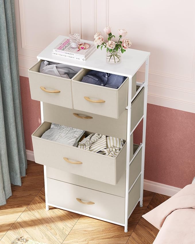 Crestlive Products Dresser for Bedroom Tall Skinny Dresser Storage Tower - Sturdy Steel Frame, Wood Top, Fabric Bins, Wood Handles - Organizer Unit for Entryway, Hallway, Closets - 6 Drawers (Beige) - Image 2