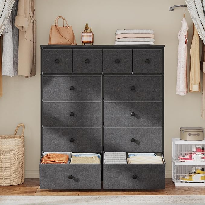 Romorgniz Dresser for Bedroom Tall Dresser with 12 Drawers Fabric Dressers & Chests of Drawers, Bedroom Dresser with Metal Frame, Wood Top, Entryway Living Room Closet, Grey - Image 6