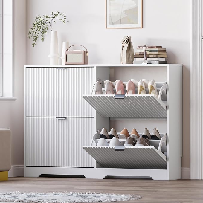 BORNOON Large Shoe Cabinet for Entryway, Shoe Rack Cabinet with 4 Flip Drawer and Adjustable Shelves for Small Apartment, Foyer by BORNOON