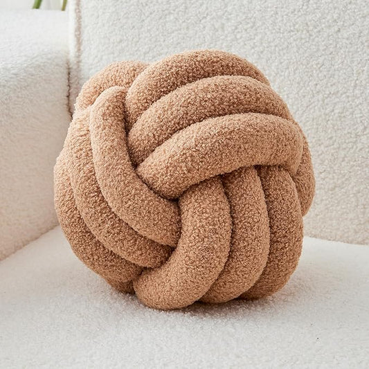 LUSJNGE Decorative Throw Knot Pillow Ball for Home Chair Sofa Couch Bed Aesthetic Round Decor Pillows Lambswool Knotted Pillow Cushion (Khaki, 8inches)
