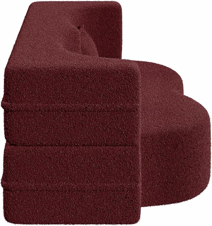 78" Oversized Convertible Folding Sleeper Sofa Bed, Fold Out Floor Lounge Sofa Couch with Curved Design, Cloud Teddy Fleece Upholstered Foldable Mattress Couch Cozy Sofabed for Living Room