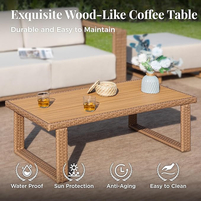 Outdoor Patio Furniture Set, 5 Piece Outdoor Rattan Wicker Sofa Couch, Outdoor Conversation Sets with 2 Single Sofa, 2 Armchairs and Coffee Table for Deck Backyard Lawn