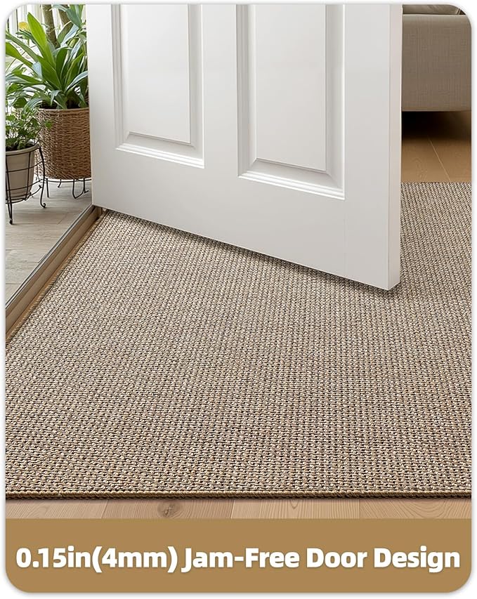 Color&Geometry Thin Front Door Mat Indoor Entrance Non Slip Rubber Backed, 24"x36" Indoor Door Mats for Entryway, Dirt Trapper Double Doormat, Washable Front Door Rugs, Dark Beige - Image 3