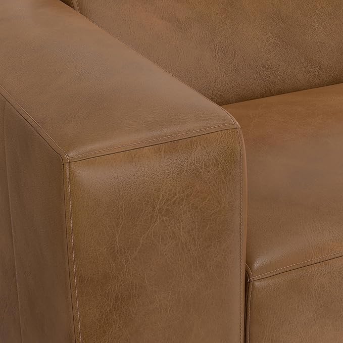 SIMPLIHOME Rex Left-Arm Sofa Module in Full-Grain Genuine Leather, Caramel Brown, 44-inches Wide, Handcrafted Modern-Style Left-Arm Accent Chair for Living Room and Family Room