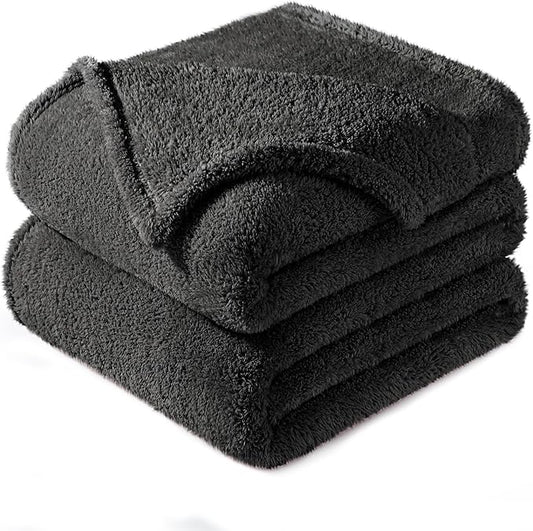 Exclusivo Mezcla Queen Size Blanket for Bed, Super Soft Velvet Plush Fleece Blankets, Fuzzy Cozy and Warm for Winter, 90x90 Inches, Dark Grey