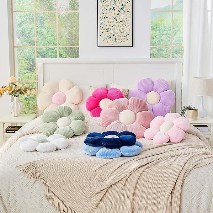 Kcvvcr Lavender Flower Pillow, 19.6" Cute Flower Shaped Floor Pillow, Aesthetic Floral Plush Daisy Decorative Throw Pillows for Bed Sofa Couch