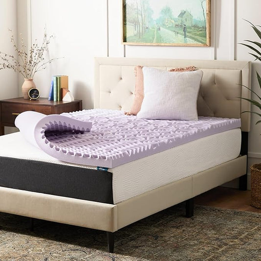 LUCID Lavender Infused 3 Inch Memory Foam Mattress Topper with 5 Zones – Full Size – Plush Feel – CertiPUR Certified – Dorm Room Essentials