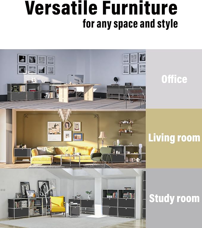 32.5-Inch Flip-Top Side Table & Buffet Cabinet with Detachable Wheels, Ample Storage, DIY Corner Bookshelf, Wall Shelf, Cube Organizer, Bedside Table – Modern Home Decor, Grey - Image 7