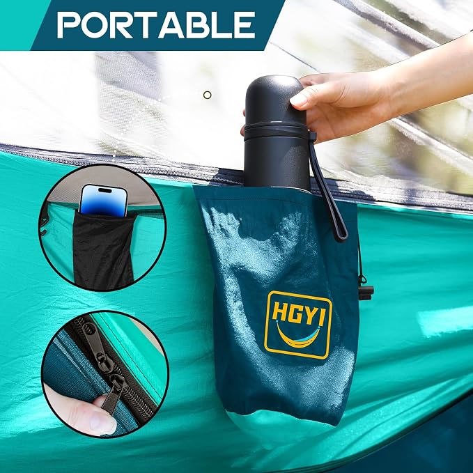 Camping Hammock Mosquito Net,Double & Single Portable Hammocks Hammocks with 2 Tree Straps,Hammock Tent for Travel Camping,Camping Accessories for Indoor Outdoor Hiking Backpacking Backyard Beach - Image 6