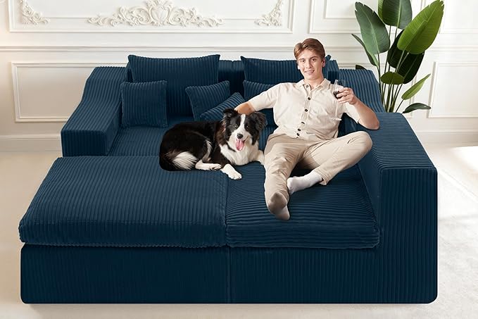 Homguava Modular Sectional Couches for Living Room,101" Cloud Couch with L-Shape Chaise,Comfy Sofa Living Room Couch with Deep Seat,No Assembly (Cordury Blue)