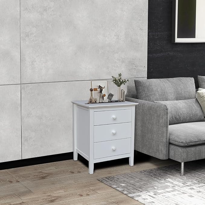 International Concepts Solid Wood Bedroom Nightstand with 3 Drawers in White - Image 2