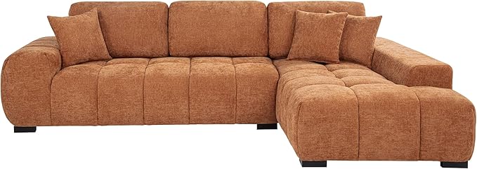Coaster Home Furnishings - Octavia - Wood - Upholstered Sectional Sofa with Waterfall Seating, Grid Tufting, Reversible Back Cushions and Accent Pillows - Living Room - Orange - 509350