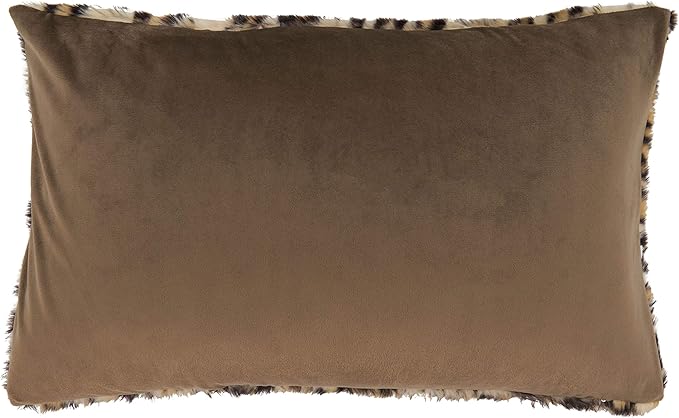 SARO LIFESTYLE Guépard Collection Cheetah Print Faux Fur Throw Pillow with Down Filling, 12" x 20", Brown