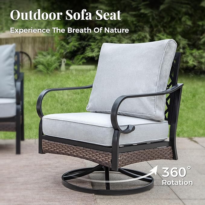 Patio Furniture Set with Coffee Table, Outdoor Conversation Set with 2 x Swivel Chairs, 1 x 2-Seat Sofa, 1 x 3-Seat Sofa for Lawn Garden Backyard, Light Grey