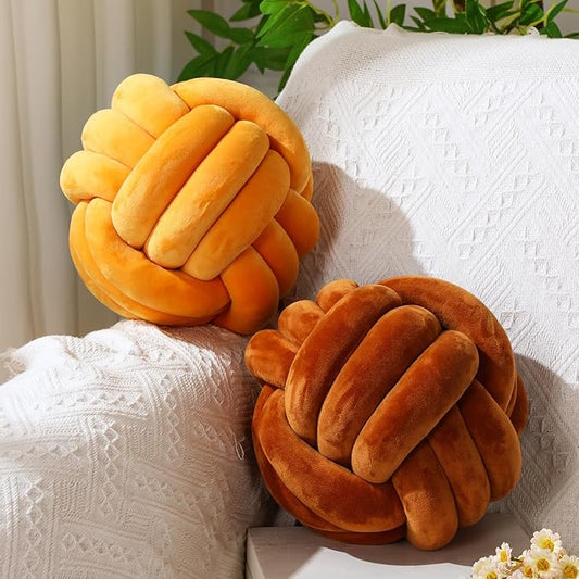 Namalu 2 Pcs Soft Knot Pillow Ball, Decorative Round Throw, Soft Knotted Plush Pillows, Handmade Stuffed Ball Pillows Cushion for Bedroom Sofa Couch Home Decor(7.87 Inches,Caramel Color)
