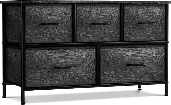 Sorbus Dresser with 5 Faux Wood Drawers - Wide Storage Unit Chest Organizer for Clothes - Bedroom, Living Room, Closet, & Dorm TV Stand Furniture - Steel Frame, Wood Top, & Easy Pull Fabric Bins - Image 7