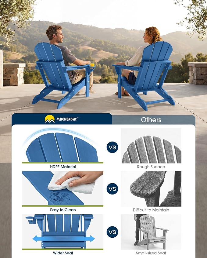 MUCHENGHY Folding Adirondack Chairs HDPE Weather Resistant 6 Pack, Patio Firepit Chairs, Sturdy Outside Chair, Lawn Chairs, 15min Assembly 380lb, Royal Blue - Image 7