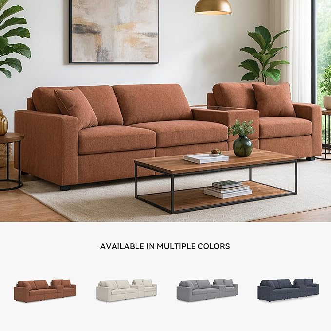 Signature Design by Ashley Modmax Urban Modular Stain Resistant 4-Piece Sectional with Storage Console, Drawer and 2 Accent Pillows, Orange