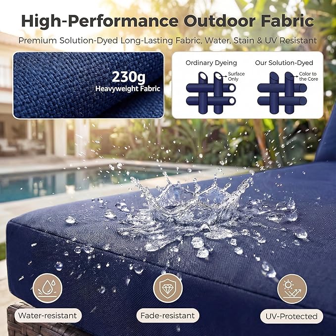 NICESOUL 9 Piece Patio Furniture Set with Fire Pit Natural Gas/Propane, 29.3'' High Back Comfy Outdoor Wicker Conversation Set, XL Large Deep Sitting Sectional Sets, Brown Rattan and Navy Blue Cushion