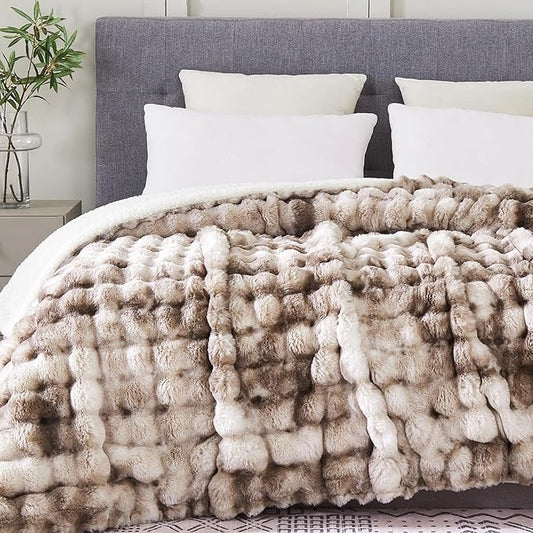60x80 Inches Ultra-Soft Fuzzy Faux Fur Plush Twin Size Blanket - Thick, Warm Sherpa for Couch, Sofa, Bedroom, Camping - Decorative Blanket for Cozy Warmth, Bubble Brown Tie Dye