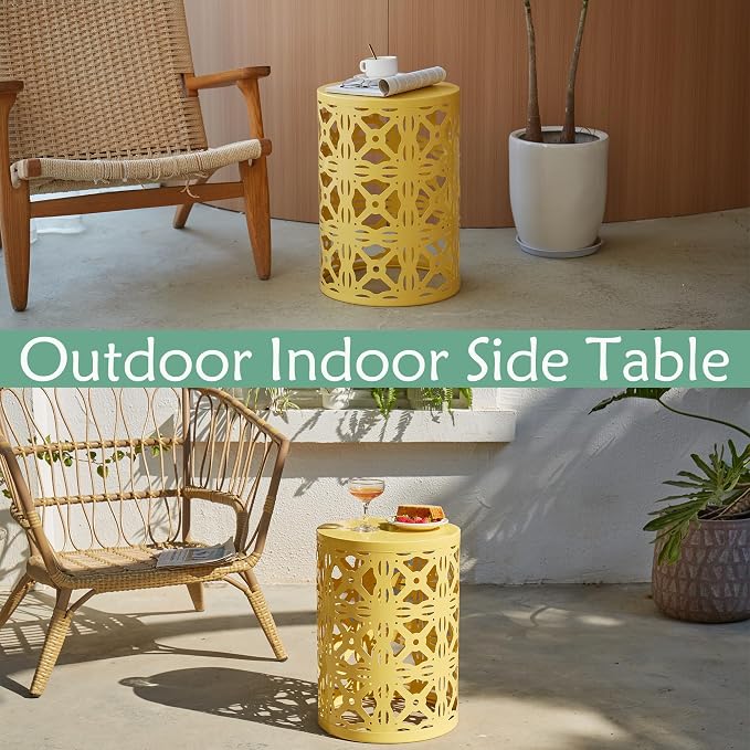 Y&M Set of 3 Round Heavy-Duty Side Table End Table, Outdoor Decorative Garden Stool Plant StandCoffee Table for Indoor Multifunctional Use,-Yellow(Ship from US) - Image 7