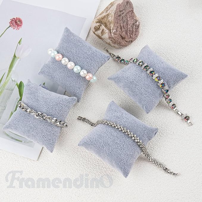 Framendino, 20 Pack Gray Velvet Watch Pillow Bracelets Pillows Bangle Cushions Jewelry Display for Gift Box