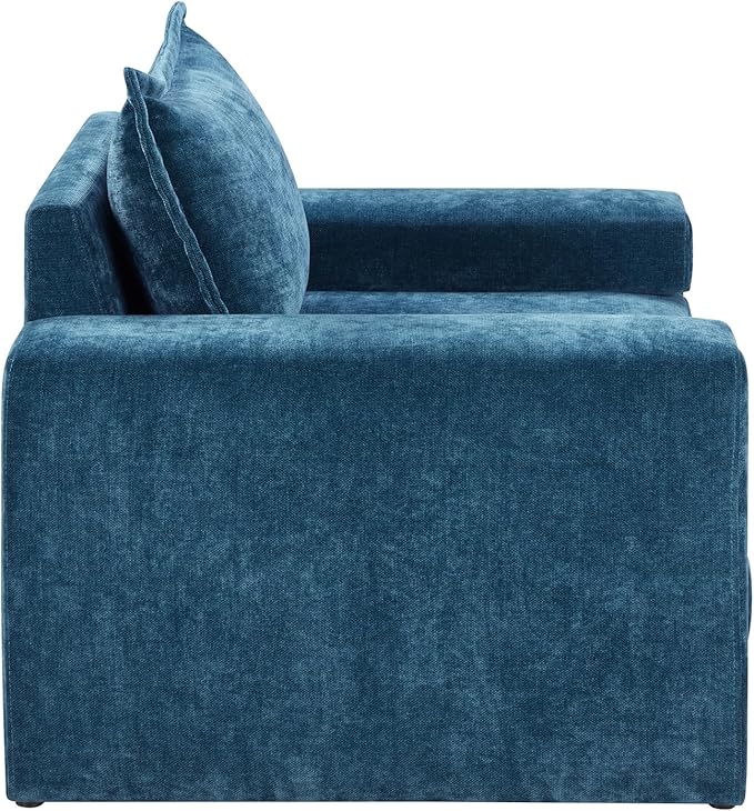 Christopher Knight Home Aylen Modern Chenille Upholstered Accent Chair with Wide Armrests, Wooden Living Room Club Chair, Bedroom Comfy Reading Chair with Back Pillow, Blue