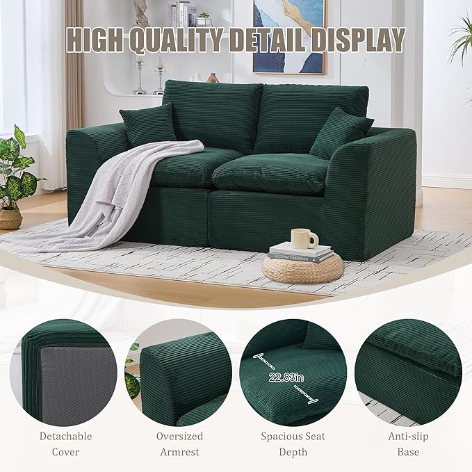 80.3" Cloud Loveseat Boneless Sofas for Living Room, 2 Seaters Modular Foam Cloud Sofa Couches, 2 Seat Compression Foam Couch with Toss Pillows, No Assembly Required