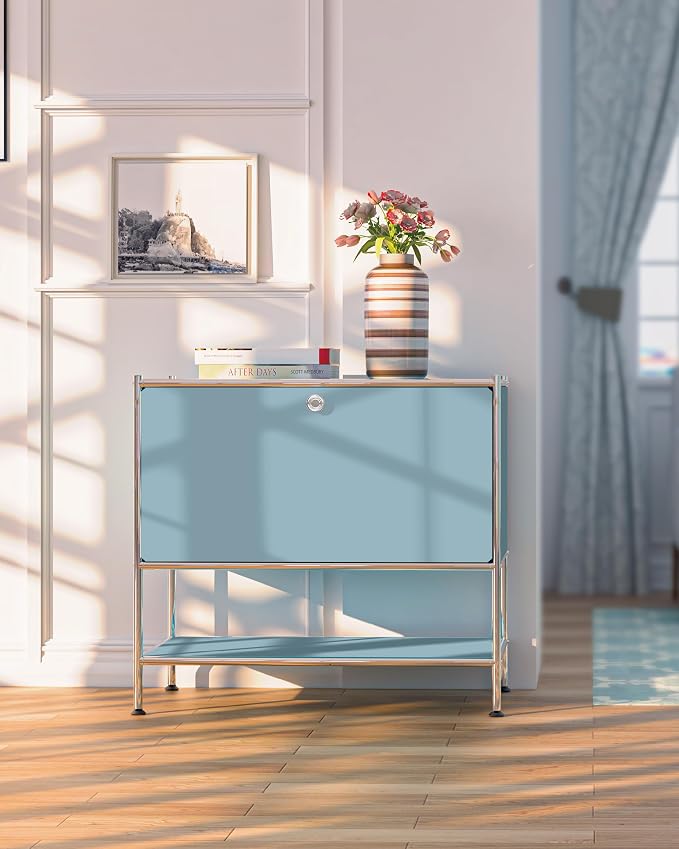 Metal Sidetable with Flap Door, 27.5" Height - DIY Modern Furnishing for Home, Office, Foyer, Bedroom - Night Stand, Book Shelf, Bookshelf, Cube Storage Organizer, Bedside Table (Blue) - Image 7