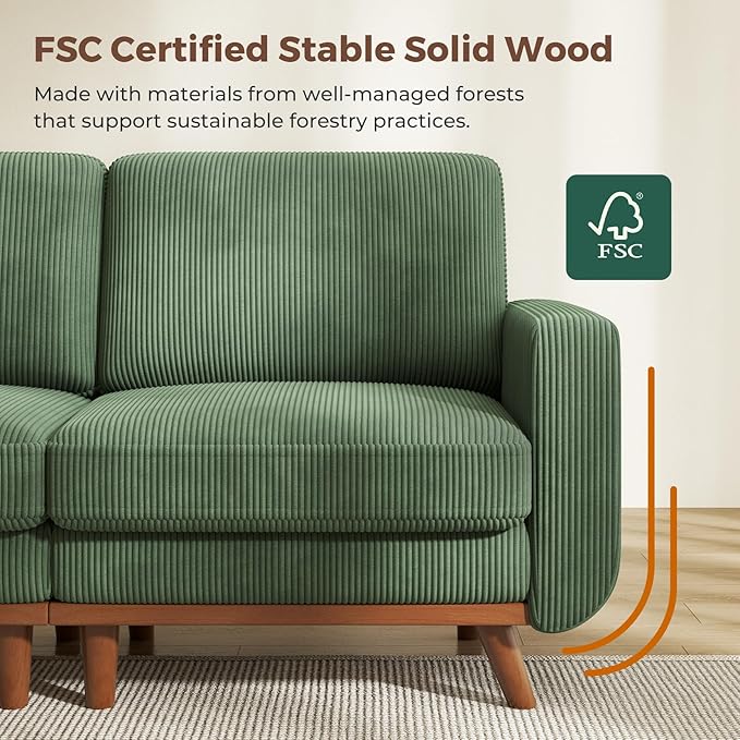 97" Green Corduroy Modular Sectional Sofa, L-Shaped Couch with Movable Ottoman & Spring Cushion, Deep Seat Modular Sofa for Living Room Bedroom Apartment
