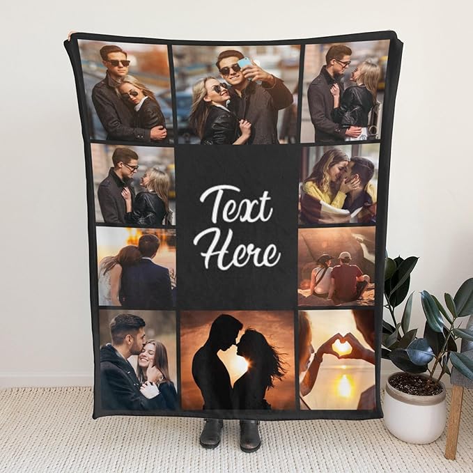 Printwoo Custom Blanket with Picture Text Customized Throw Personalized, Customizable, Photo Blankets Customize Gifts for Mom, Dad, Couple, Girlfriend, Boyfriend, Wife, Husband, D10 Photos-1