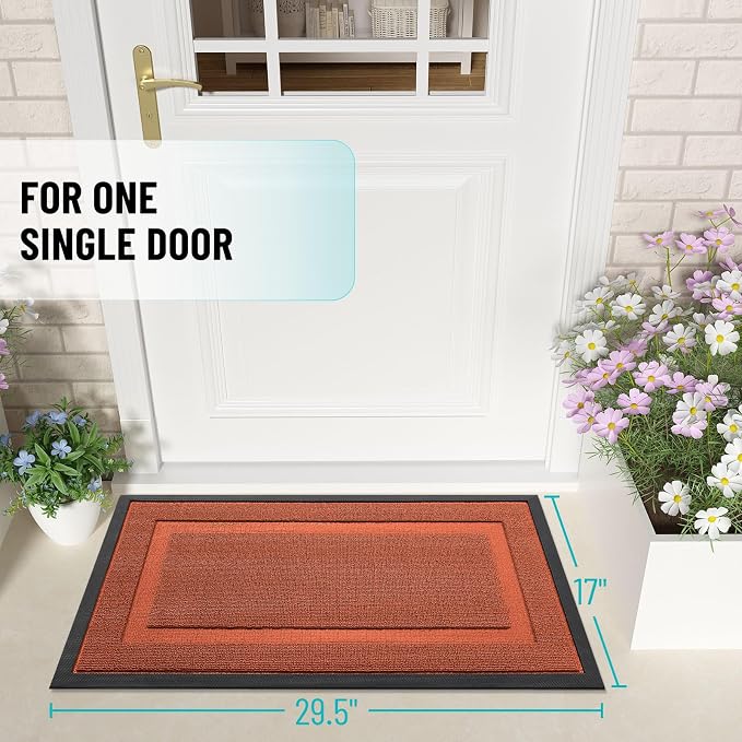 OLANLY Front Door Mat Indoor Outdoor Entrance, Waterproof All-Season, All-Weather Doormat, Sturdy Natural Rubber, Low Profile, Easy Clean Patio Porch Entryway Mat, 47x23, Vermillion Red - Image 2
