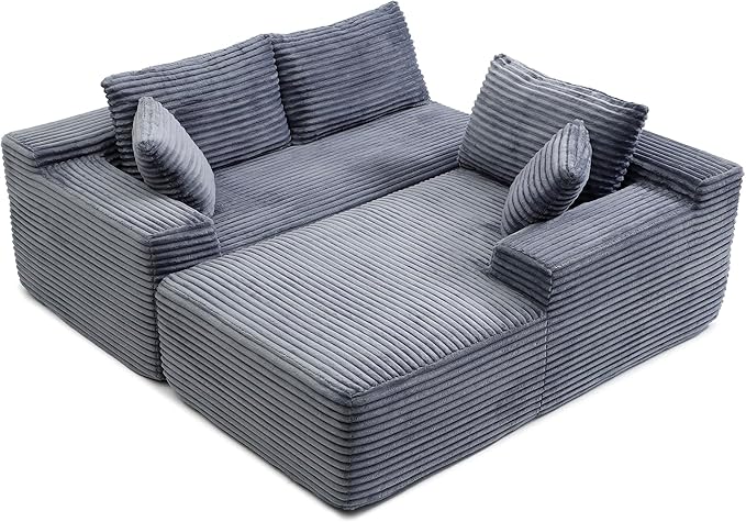 105-Inch L-Shaped Right Facing Corner Compressed Sofa Modular Sectional Boneless Cloud Sofa Floor Foam Couch with Chaise Lounge, Corduroy Corner Boneless Cloud Couch