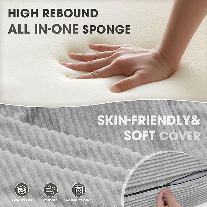 Folding Sofa Bed with Pillow, Memory Foam Fold Out Chair Bed, Convertible Sleeper Chair with Washable Cover, Futon Floor Couch for Living Room/Dorm/Guest Use/Home Office/Apartment, Light Grey