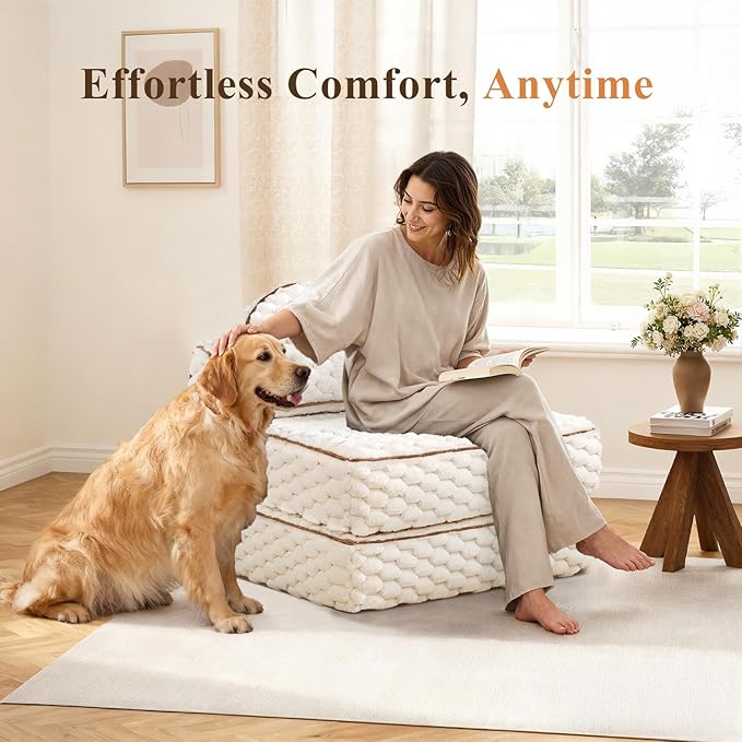 COLAMY Folding Sofa Bed, 3-in-1 Convertible Sleeper Chairs with Pillow,Back Support, Fuzzy Fabric Floor Couch Bed for Adults, Boneless Couches Living Room, Bedroom, Apartment,Beige