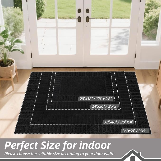 BEQHAUSE Door-Mat Non-Slip Front Doormat Low-Profile Entrance Mats for Front Door Entry Resist Dirt Washable Doormat Absorbent Entryway Door Mat,Black,32"x48" - Image 4