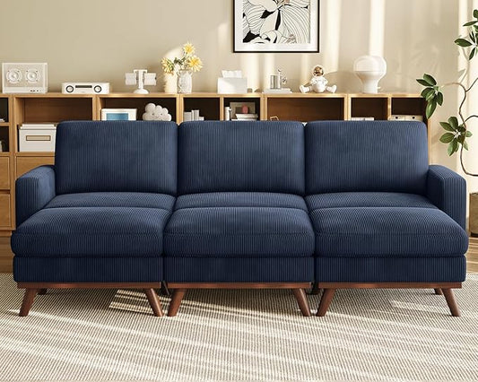 Vesgantti 97" Modular Sectional Sofa Drak Blue, Sectional Couch with Movable Ottoman, Comfy Corduroy Couch with Spring Cushion, Modular Sofa with Deep Seat for Living Room, Bedroom and Apartment