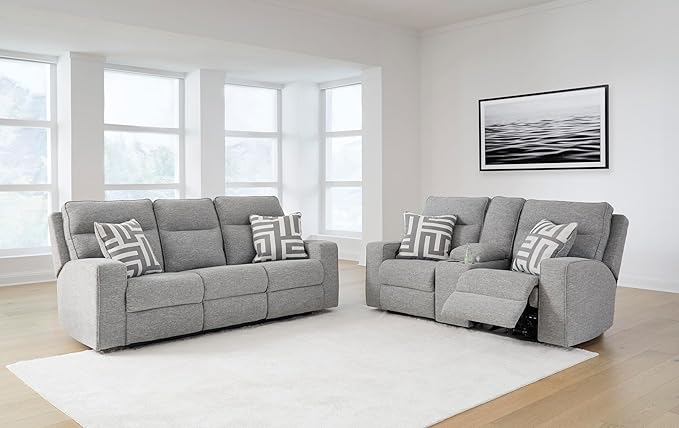 Signature Design by Ashley Biscoe Power Reclining Sofa, Easy View Headrest & Zero-Gravity Recline, Next-Gen Nuvella Polyester, Extended Ottoman, 88" Living Room Seating