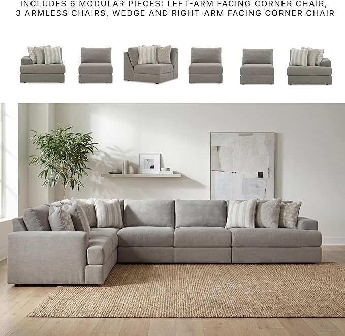 Signature Design by Ashley Casual Avaliyah L-Shape Left-Arm Facing 6-Piece Sectional with Reversible Cushion and Armrest, Gray