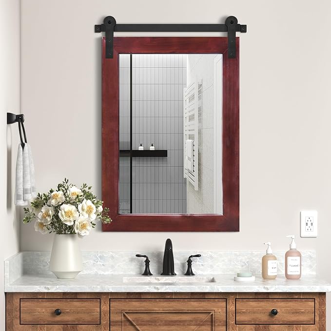 COGOOD Farmhouse Barn Door Mirror - 21 x 30 Rustic Wood Framed Wall Mirror for Bathroom, Living Room, Entryway Wall Decor (Espresso) by COGOOD