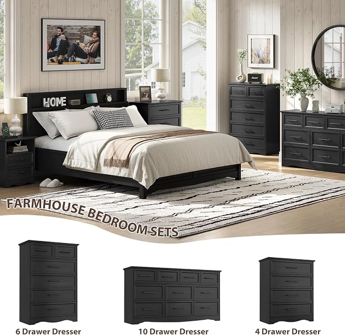 Black Dresser for Bedroom, 10 Drawer Dresser, 59" Wide Chest of Drawers w/Brushed Metal Handle, Wood Dressers TV Stand, Closet Organizers and Storage Cabinet for Bedroom, Living Room, Hallway - Image 3