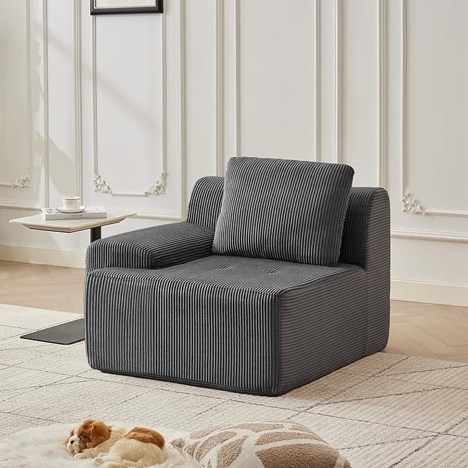Modular Sectional Sofa with Movable Ottoman, 1 Seat Deep Seat Couch with 1Pillow, Comfy Cloud Sectional Sofa for Living Room, Bedroom and Apartment (Grey, 1 Left)