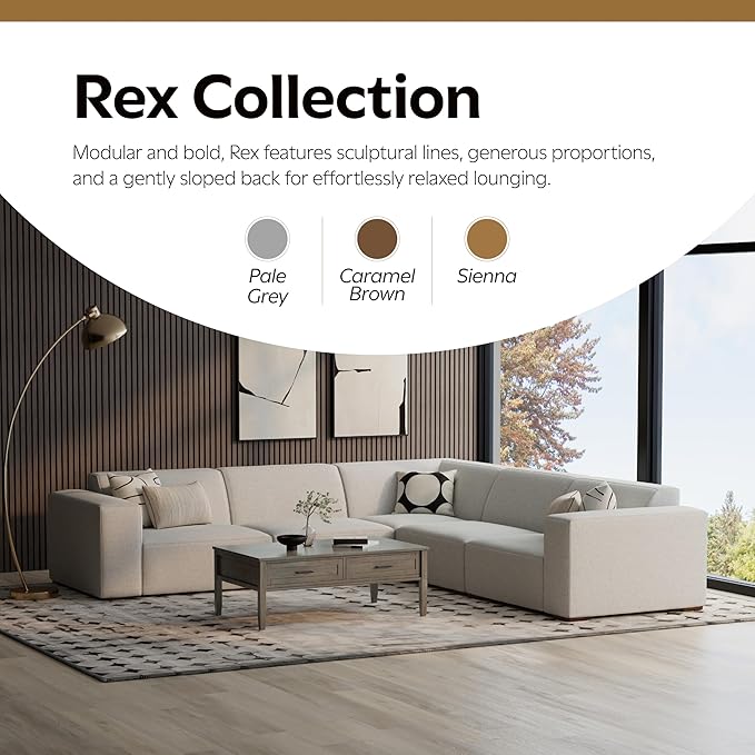 SIMPLIHOME Rex Center Sofa Module in 100% Recycled Polyester Tightly Woven Performance Fabric, Pale Grey, 34-inches Wide, Handcrafted Modern-Style Armless Sofa or Armless Chair for Living Room