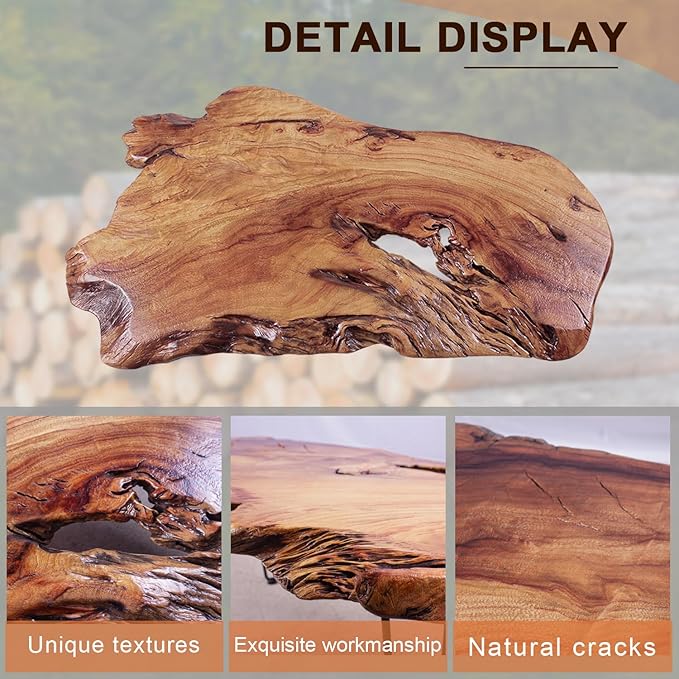 Natural Wood Coffee Table, Unique Live Edge Coffee Table for Living Room