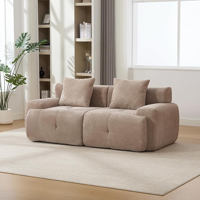 135" U-Shaped Compressed Sectional Cloud Sofa, Flannel Upholstered Modular Tufted Sofa with 6 Pieces, Symmetrical Boneless Foam Modular Cloud Couches for Living Room