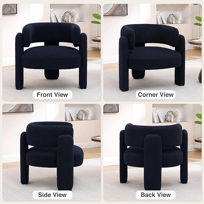 Accent Chairs Set of 2, Modern Sherpa Barrel Chairs, Upholstered Living Room Chairs with 3 Legs, Comfy Armchair Reading Side Chair for Bedroom, Office, Apartment, Blue