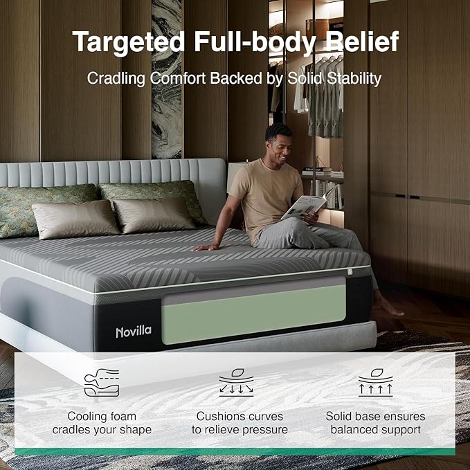 Novilla 14 Inch King Mattress, King Memory Foam Mattress with AiryFlow Cooling System for Cool Night, Pressure Relief, Ergonomic Support for Spinal Alignment, CertiPUR-US Certified, Medium Firm