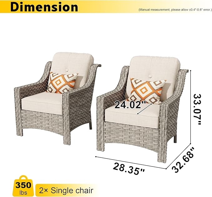 HOOOWOOO 2 Piece Patio Chairs Set,Outdoor Wicker Chairs,All Weather Resistant High Back Rattan Deck Chairs Matching Furniture(Beige Tan)